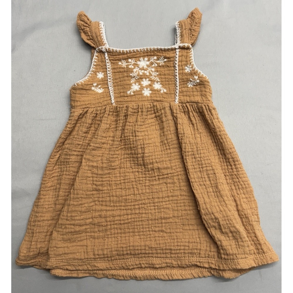 Rabbit + Bear Organic Baby Dress 12M Brown Muslin Cotton Ruffle Fairy Realm Cute
